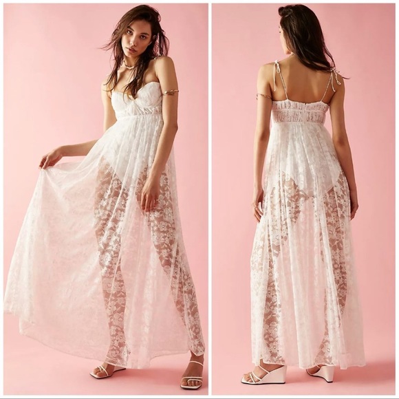 For Love And Lemons White Lorena Lace Maxi Dress XS - Picture 2 of 2